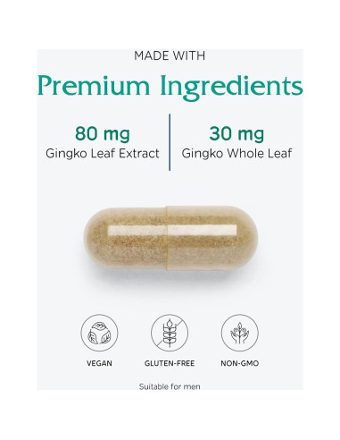 Extracto de Ginkgo Biloba Vitanica 90 Cápsulas Veganas 24% Flavonoides