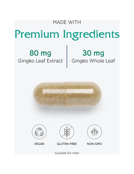 Extracto de Ginkgo Biloba Vitanica 90 Cápsulas Veganas 24% Flavonoides