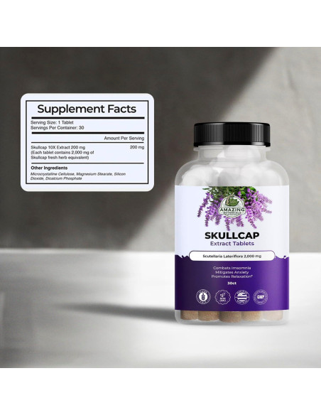 Tabletas de Extracto de Skullcap 2000 mg Amazing Botanicals - 30 Tabletas