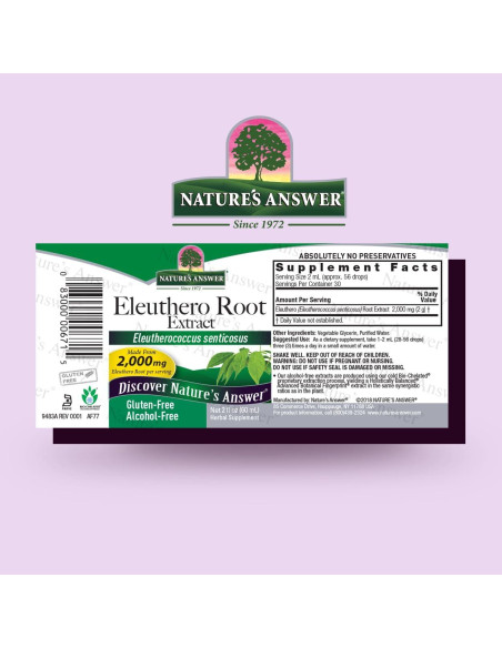 Extracto de Raíz de Eleuthero 2000 mg Nature's Answer 142g Extracto de Raíz de Eleuthero 2000 mg Nature's Answer 142g