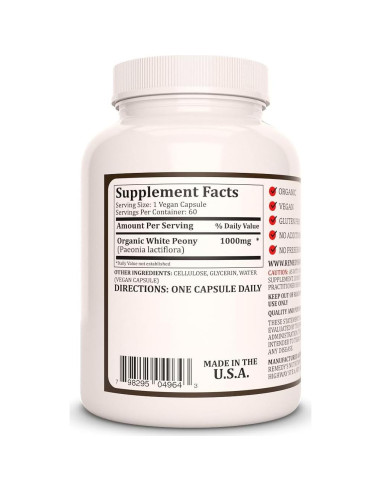 Cápsulas Veganas de Peonía Blanca Remedy's Nutrition 1000 mg