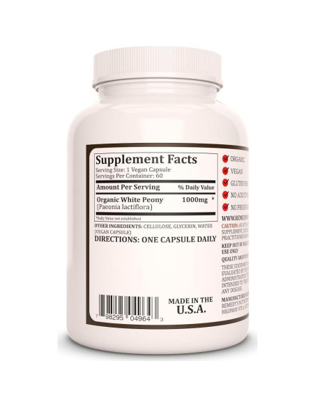 Cápsulas Veganas de Peonía Blanca Remedy's Nutrition 1000 mg