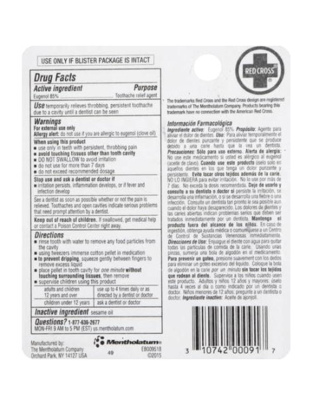 Kit de Medicación para Dolor de Dientes Red Cross 59g - 2 Piezas