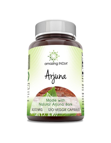 Suplemento Arjuna Natural 500 mg 120 Cápsulas Vegetales Increíble India
