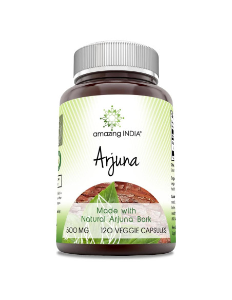 Suplemento Arjuna Natural 500 mg 120 Cápsulas Vegetales Increíble India