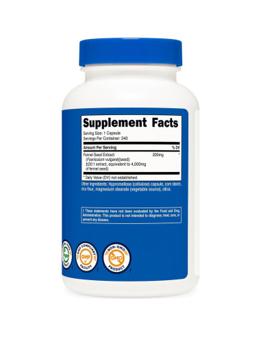 Suplemento Vegano de Semilla de Hinojo Nutricost 240 Cápsulas