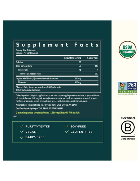 Gomas de Cardo Mariano Gaia Herbs - 60 Gomas Veganas - Antioxidantes