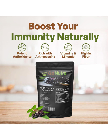 Polvo de Saúco Negro Go Nutra 0.45 kg 10:1 Extracto Inmunológico