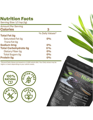 Polvo de Saúco Negro Go Nutra 0.45 kg 10:1 Extracto Inmunológico