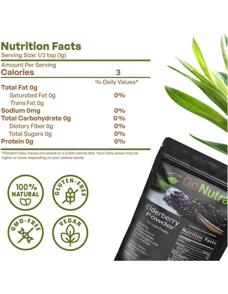 Polvo de Saúco Negro Go Nutra 0.45 kg 10:1 Extracto Inmunológico