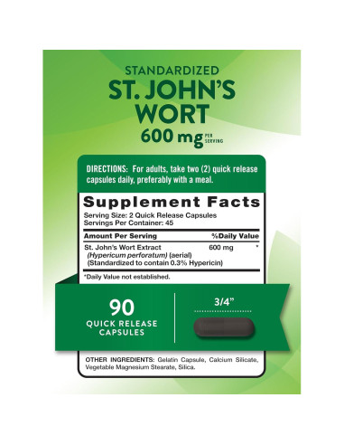 Cápsulas de Hierba de San Juan 600mg Verdad de la Naturaleza | 90 Unidades | Suplemento Sin OGM y Sin Gluten