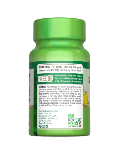 Cápsulas de Hierba de San Juan 600mg Verdad de la Naturaleza | 90 Unidades | Suplemento Sin OGM y Sin Gluten