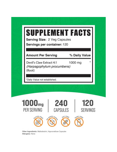 Cápsulas de Extracto de Garra del Diablo BulkSupplements 240 Unidades