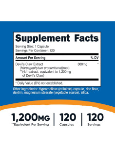 Cápsulas Vegetales Nutricost Garra del Diablo 1200mg - 120 Unidades 2
