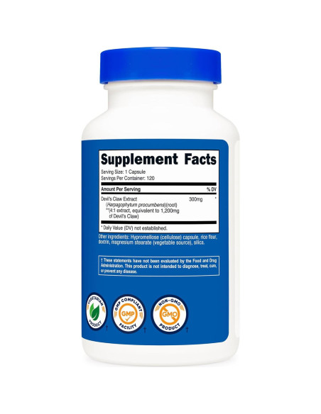 Cápsulas Vegetales Nutricost Garra del Diablo 1200mg - 120 Unidades Cápsulas Vegetales Nutricost Garra del Diablo 1200mg - 120 Unidades