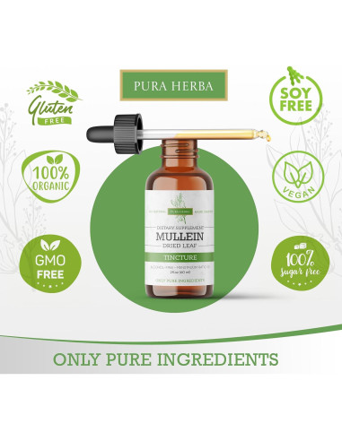 Tintura de Mullein Orgánica Pura Herba 59.15 ml - Soporte Respiratorio