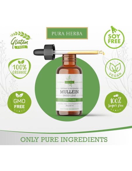 Tintura de Mullein Orgánica Pura Herba 59.15 ml - Soporte Respiratorio