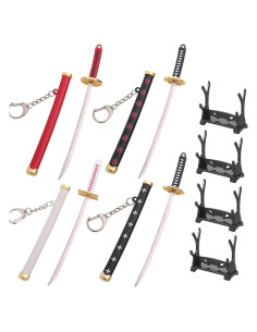 Llavero Mini Katana One Piece Roronoa Zoro 4 Espadas y Soportes