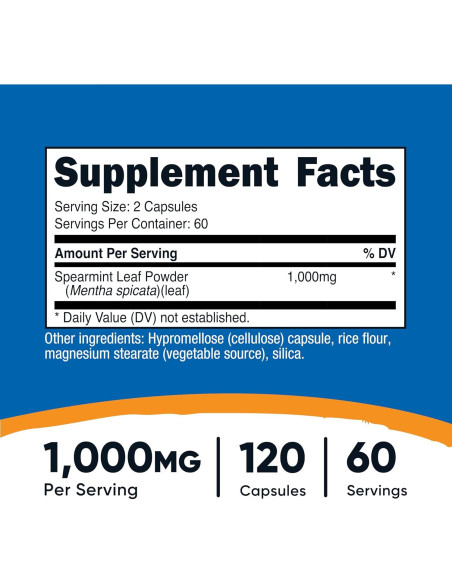 Cápsulas de Hoja de Menta Nutricost 1000mg - 120 Unidades