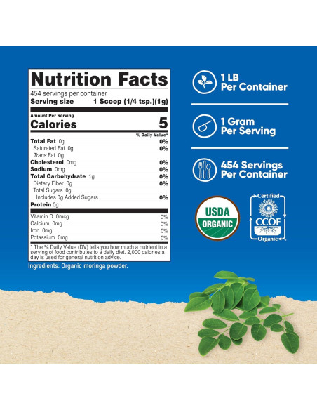 Polvo de Moringa Orgánico Nutricost 1KG - Sin Gluten, Apto Vegetarianos Polvo de Moringa Orgánico Nutricost 1KG - Sin Gluten, Apto Vegetarianos