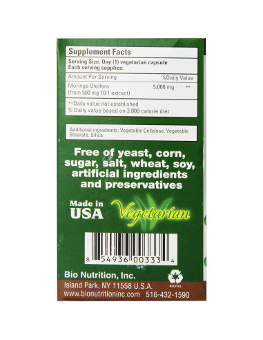 Suplemento Moringa Oleifera Bio Nutrition 5000mg 90 Cápsulas