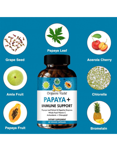 Cápsulas de Hoja de Papaya Orgánica Veda Plus - 60 Unidades Cápsulas de Hoja de Papaya Orgánica Veda Plus - 60 Unidades