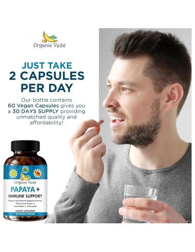 Cápsulas de Hoja de Papaya Orgánica Veda Plus - 60 Unidades