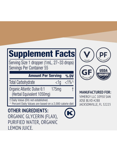 Vimergy Dulse Atlántico Líquido Orgánico 55 mL - Antioxidante Vegano