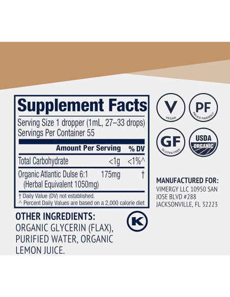 Vimergy Dulse Atlántico Líquido Orgánico 55 mL - Antioxidante Vegano