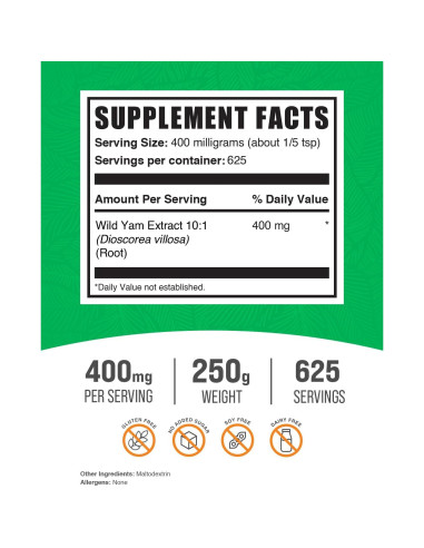 Extracto de Ñame Silvestre en Polvo BulkSupplements 250g