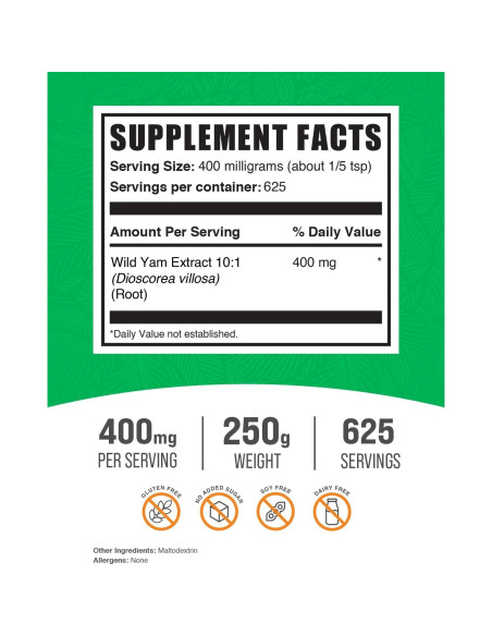 Extracto de Ñame Silvestre en Polvo BulkSupplements 250g