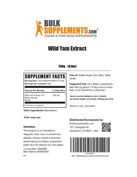 Extracto de Ñame Silvestre en Polvo BulkSupplements 250g
