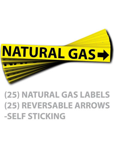 Etiquetas de Tubería de Gas Natural Wrapco 25 Pack Autoadhesivas