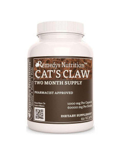 Cápsulas de Uña de Gato Remedy's Nutrition 1000 mg - 60 Veganas