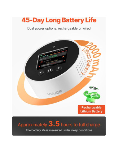 Detector de Radón VEVOR Portátil con Pantalla LCD y Alarmas