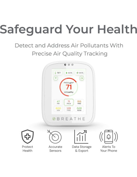 BREATHE Airmonitor Plus - Monitor de Calidad del Aire 8-en-1