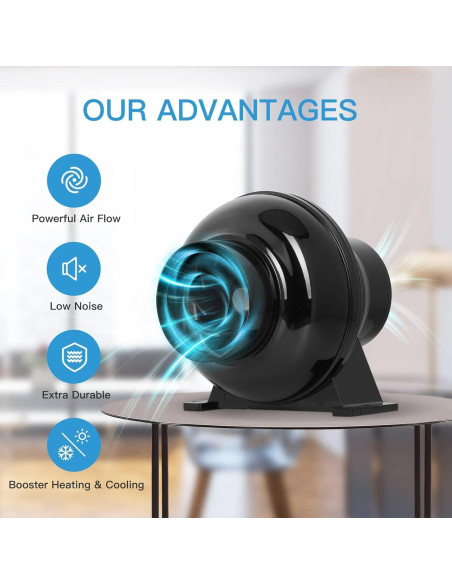 Ventilador Inline iPower 4" 195 CFM con Filtro de Carbono