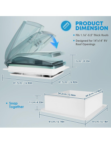 Ventilador de Techo Kohree 12V 14" 10 Velocidades Silencioso