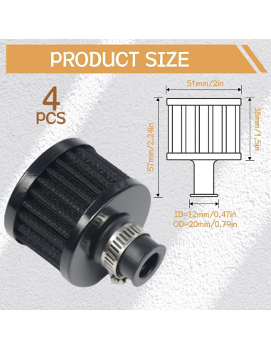 Filtro de Aire 12mm zDwfDc - 4 Piezas para Automóvil y Motocicleta