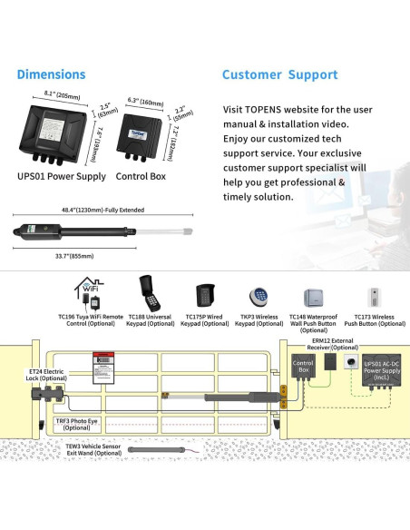 Abridor de Puerta de Swing Único TOPENS A5131 24V 50W