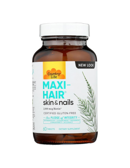 Suplemento Maxi-Hair Country Life 2000mcg Biotina 60 Tabletas Suplemento Maxi-Hair Country Life 2000mcg Biotina 60 Tabletas