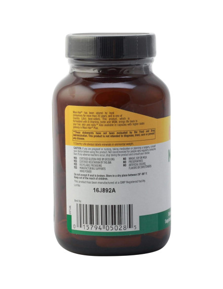 Suplemento Maxi-Hair Country Life 2000mcg Biotina 60 Tabletas Suplemento Maxi-Hair Country Life 2000mcg Biotina 60 Tabletas