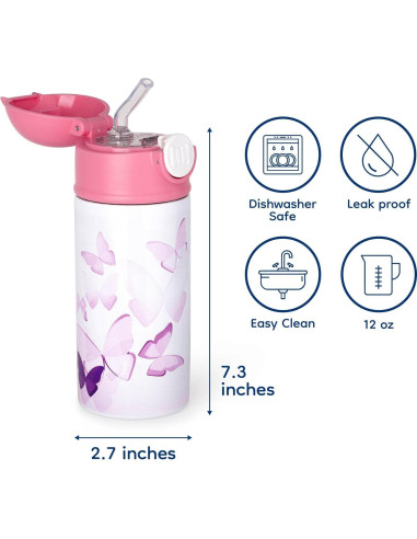 Botella de Agua para Niños 3dRose Verde 355ml Doble Pared