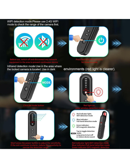 Detector de Cámara Oculta Aroeally T01 - 5 Niveles Sensibilidad