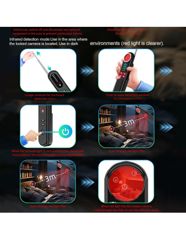 Detector de Cámara Oculta Aroeally T01 - 5 Niveles Sensibilidad