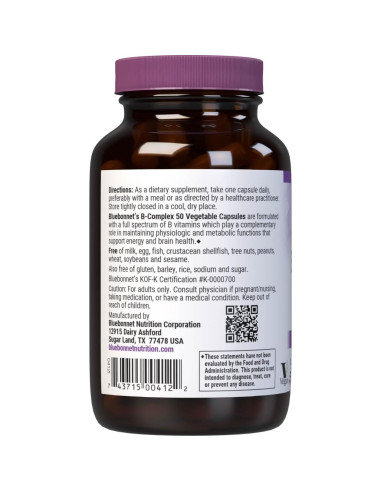 Complejo de Vitaminas B Bluebonnet 100 Cápsulas Veganas