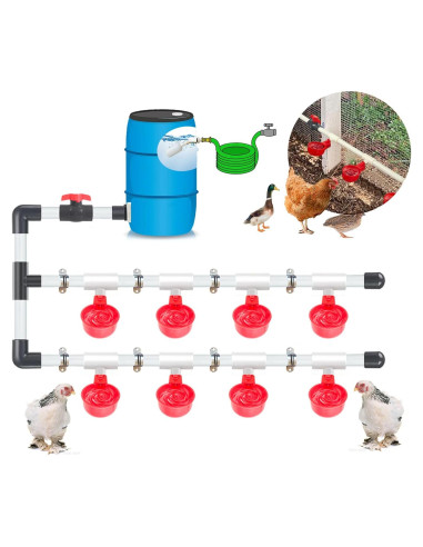 Sistema Automático de Bebederos para Pollos Ayakol 8 Tazas Rojo