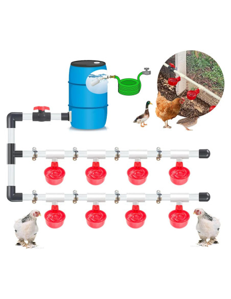 Sistema Automático de Bebederos para Pollos Ayakol 8 Tazas Rojo