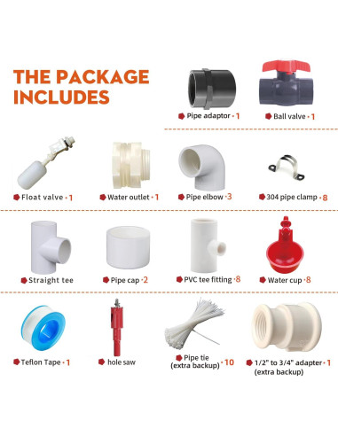 Sistema Automático de Bebederos para Pollos Ayakol 8 Tazas Rojo