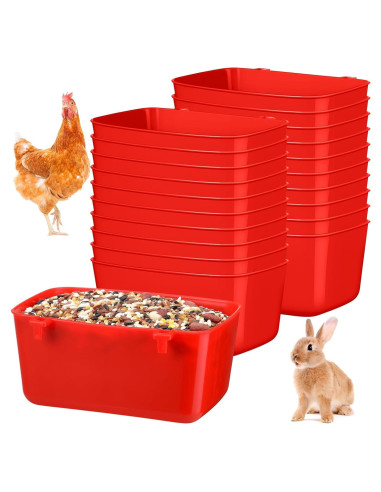 20 Tazas de Alimentación para Aves Zhehao 18 oz Plástico Rojo